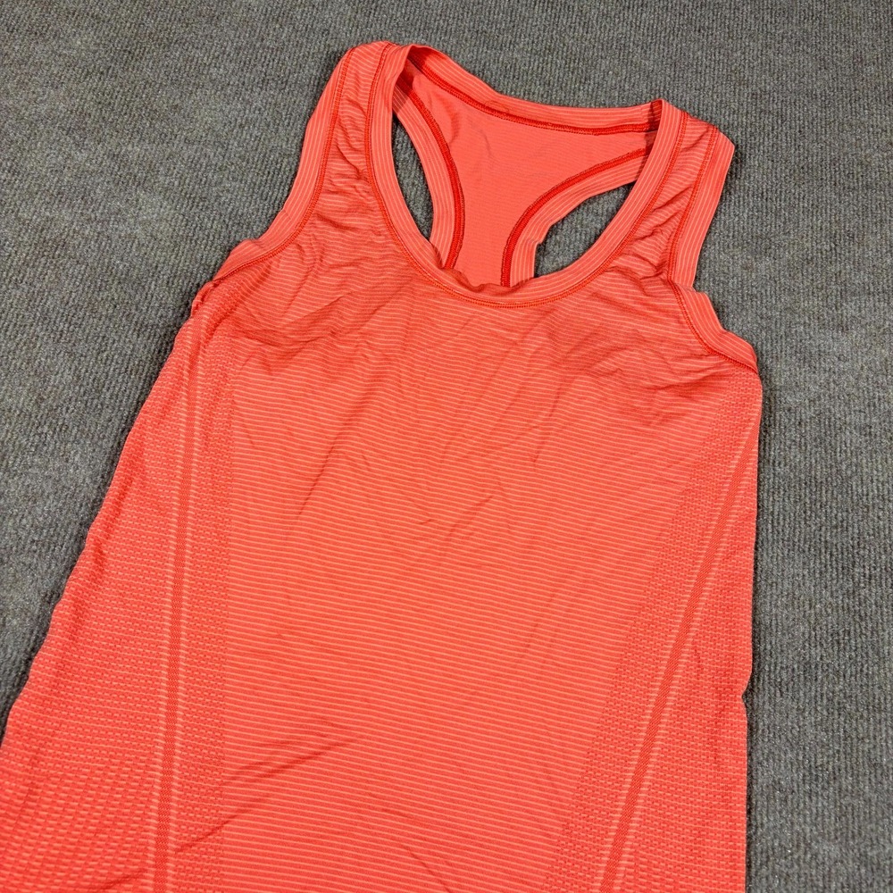 Athleta Tank Top Womens Coral Striped Round Neck Racerback Running Athleisure S
